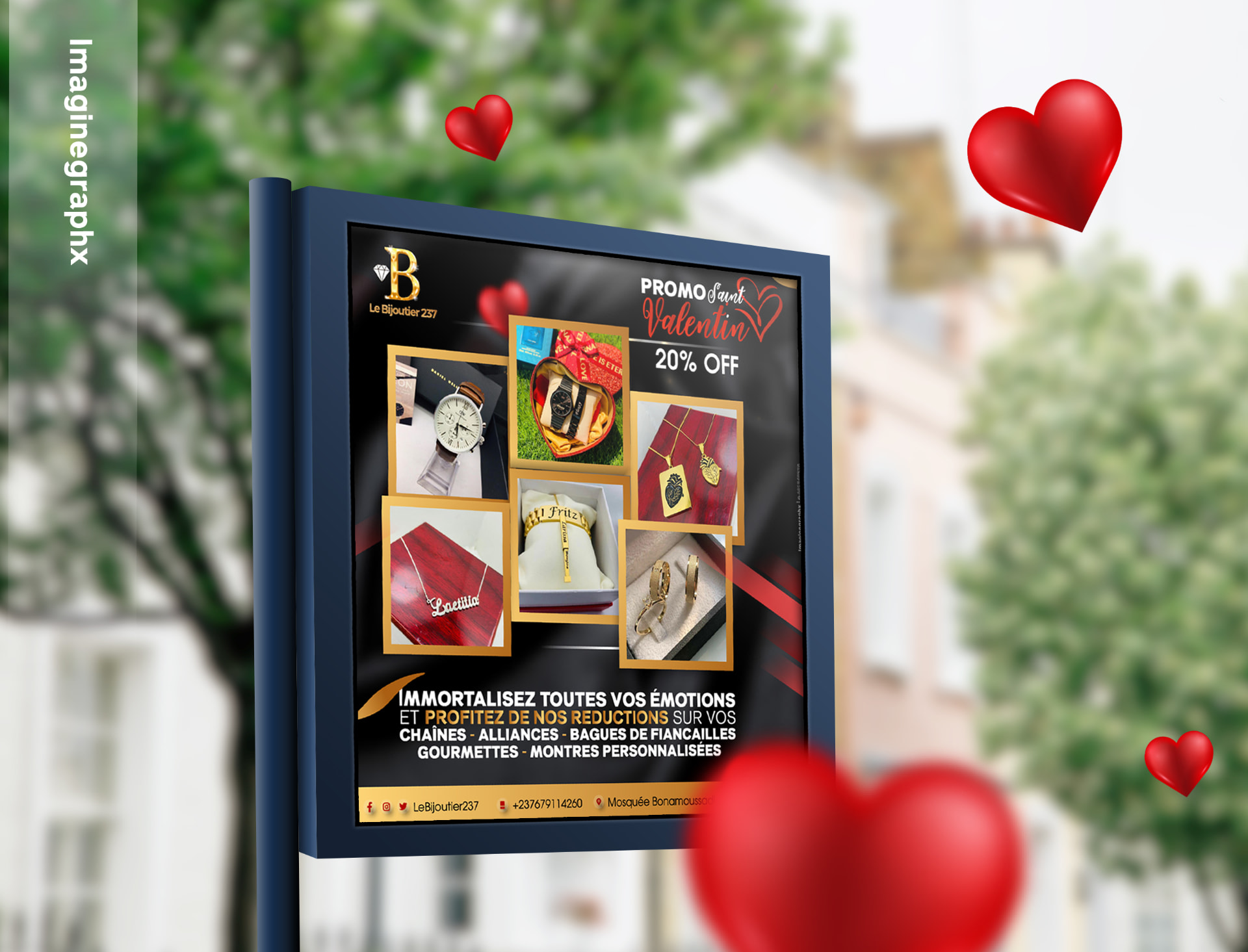 Mockup billboard urbain de la promo Saint-Valentin Le Bijoutier 237