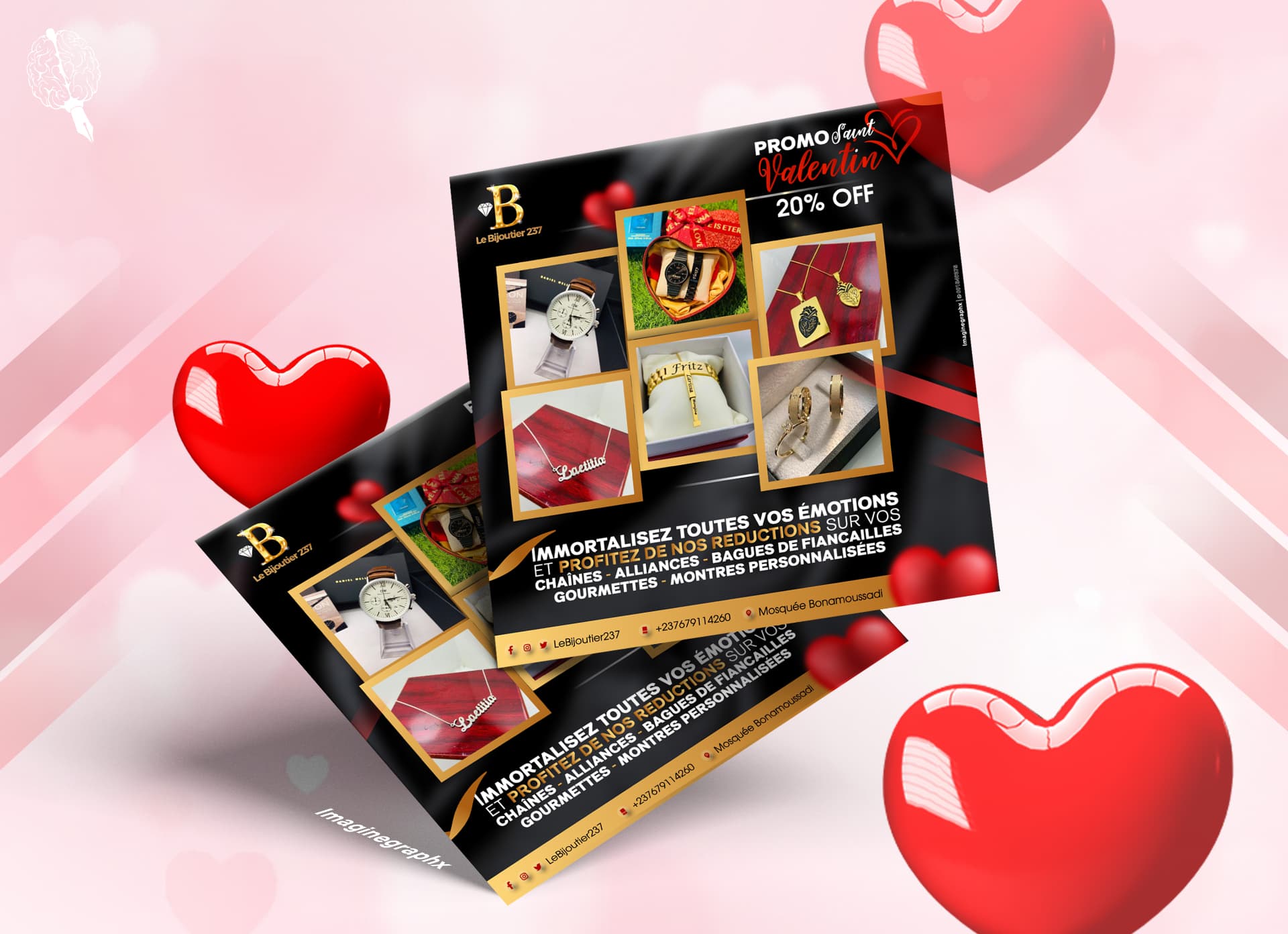 Mockup des flyers Saint-Valentin Le Bijoutier 237