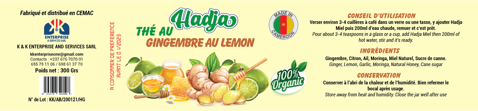 Étiquette Hadja thé au gingembre au lemon