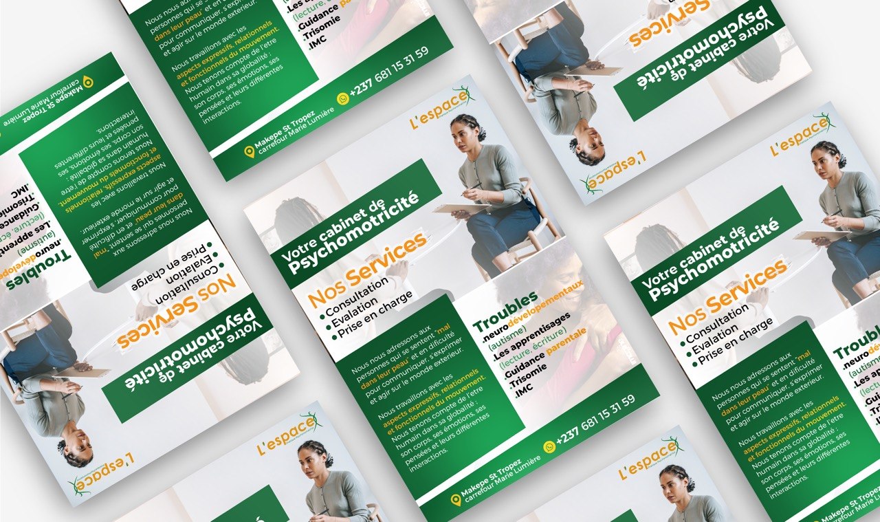Flyers imprimés du cabinet de psychomotricité L'espace