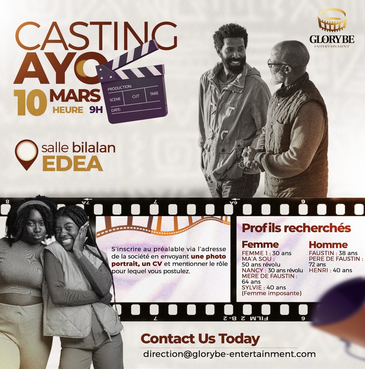 Affiche de casting du film AYO pour Glorybe Entertainment